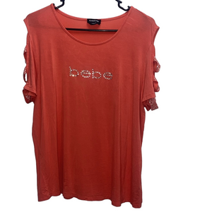 Bebe pink cold shoulder embellishment rhinestone shirt woman’s size 1x